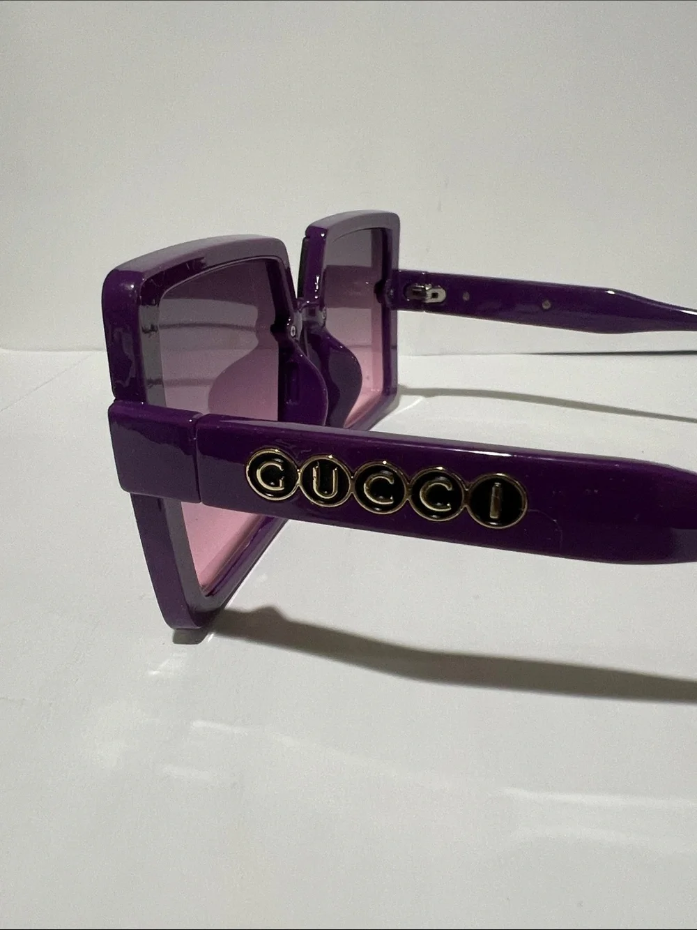Gucci Purple Square Gradient Sunglasses with Gold Accents